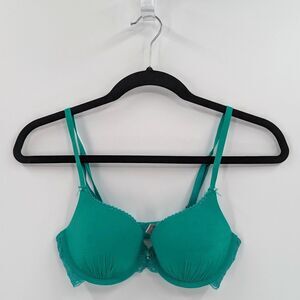 Victoria's Secret Bra Women’s 32C Teal Green Lace Push Up Demi